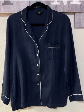 Quince European Linen Long Sleeve Pajama Top, size XS